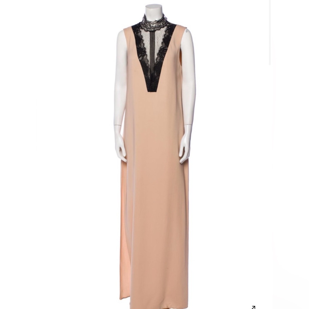 Lanvin Elegant Peach Gown with Black Lace Detail